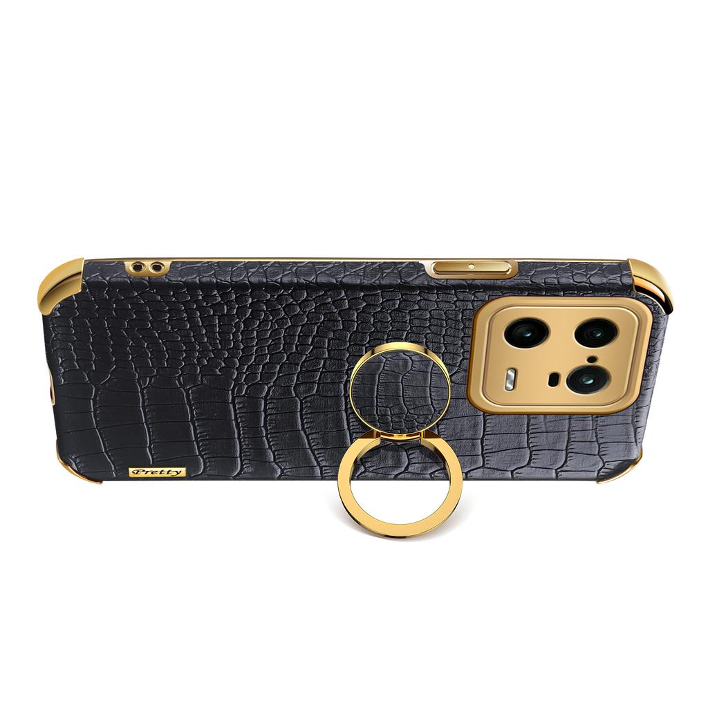 Pro Xiaomi 13 Pro 5G Prstenový stojánek Elektroplating Pouzdro na telefon Dobře chráněný Krokodýlí textura PU kůže Potažený TPU kryt