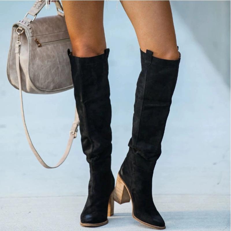 New Style Popular Women Fashionable Casual Vintage Retro Long Knee-high Cowboy Boots Square Heels Shoes Boot Woman Zapatos Mujer