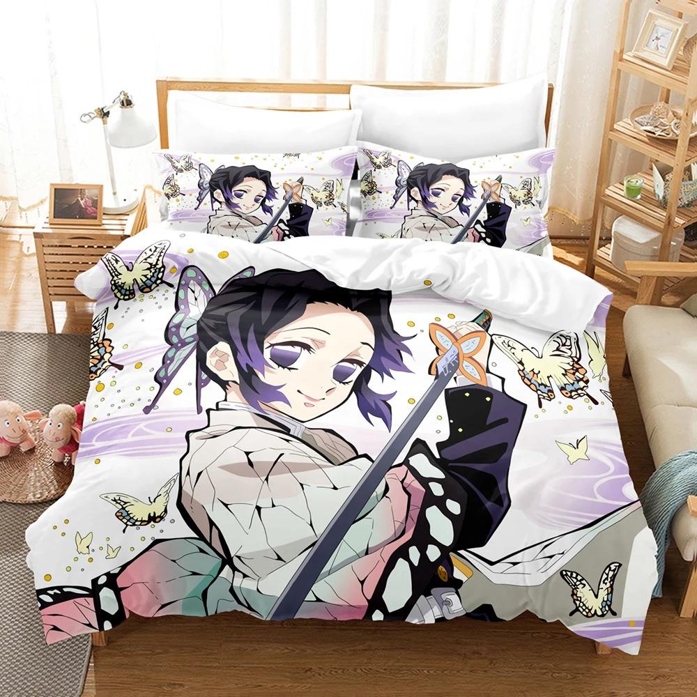 Kochou Shinobu Bedding Sets Anime Demon Slayer Comforter Bed Cover Duvet Cover Pillow Case Twin Single Queen King Teens Gifts