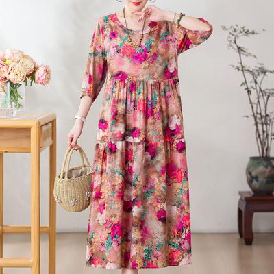 Plus Size Casual Women's Dresses Summer Vintage Clothes Halt Sleeve Elegant Long Dress