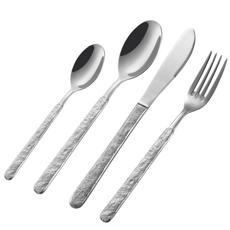 Stainless Steel Cutlery Set Stone Textured Handle Steak Knife Fork and Coffee Spoon High-end Suitable for Restaurants and Hotels