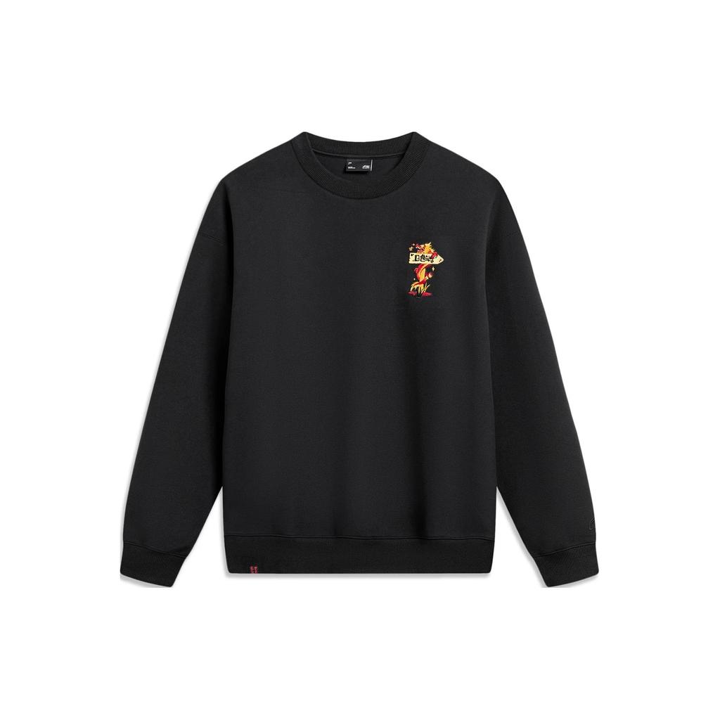 Li Ning Daily Prosperity Series Embroidered Anti-Static Loose Pullover Sweatshirt Unisex Sweatshirt Black AWDU051-2
