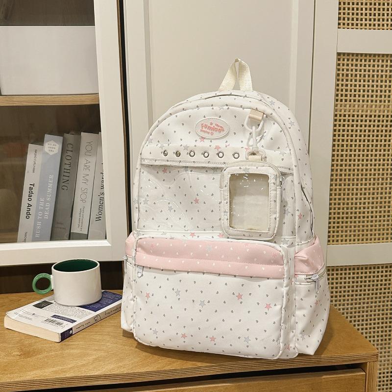 Highvalue sweet pink polka dot junior high school student backpack female volume twodimensional transparent bar high school student backpack