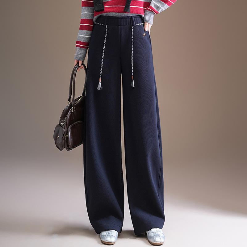 

Elastic Waist Slimming Wool Pants - 2025 Autumn/Winter Collection - Casual Nine-Point Drape Straight Leg 27 темно-синий