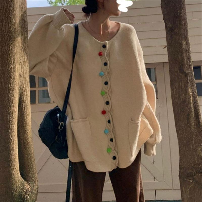 Cardigan lavorato a maglia taglia grande Autunno e Inverno Nuovo Retro Giacca maglione larga