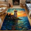 Seaside Lighthouse Stained Glass Window Print Carpet for Bedroom Living Room Bedside Sofa Floor Mat Modern Home Decor Area Rug