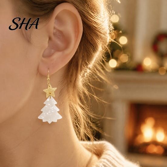 Gift for Her on Christmas 1 Pair Tree Earrings, Glitter Acrylic Star Xmas Shape Cute Earrings Winter Dangle Holiday Festive Jewelry New Year