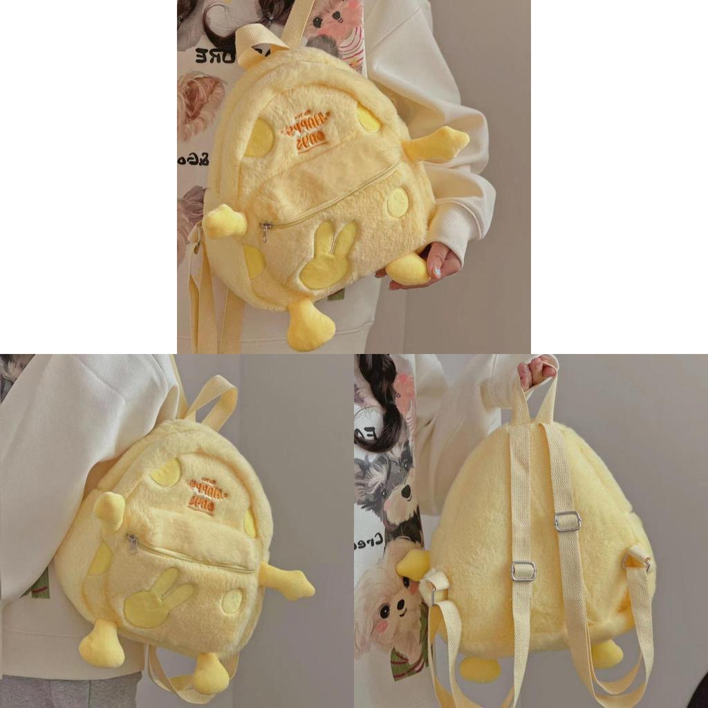 2024 Cute Plush Yellow Cartoon Duck Backpack Street Trendy Shoulder Bag Wholesale