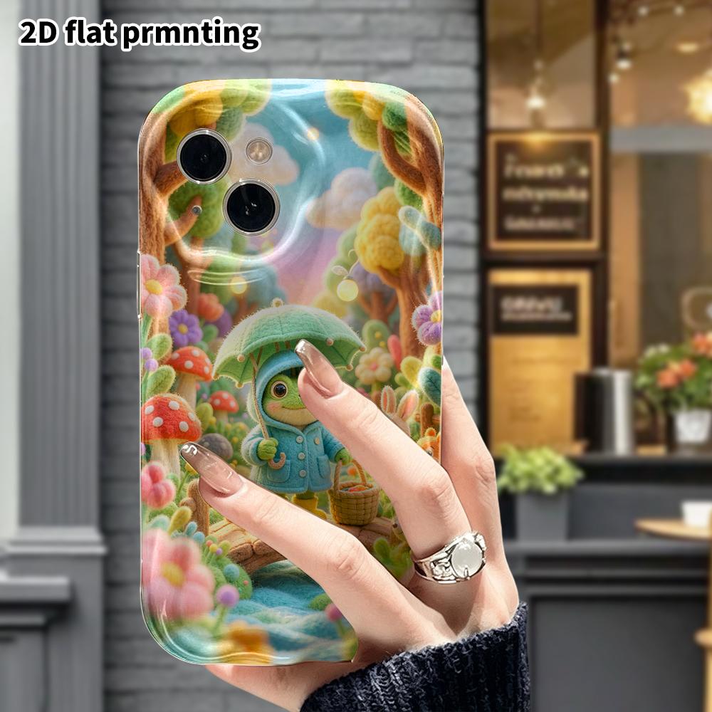 Phone Case: 2D Flat, Suitable for iPhone 18 17 16 15 14 13 12 Pro, Featuring an Umbrella-holding Little Frog, Perfect Christmas and Halloween Holiday 