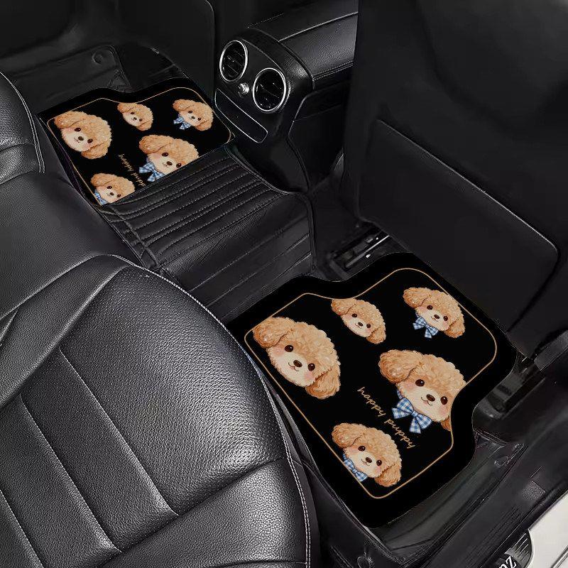Car Floor Mats Cartoon Curly-Haired Puppy Cute Car Interior Decoration Floor Mats Leather Water-Absorbent Non-Slip Single-Piece Carpet Floor Mat