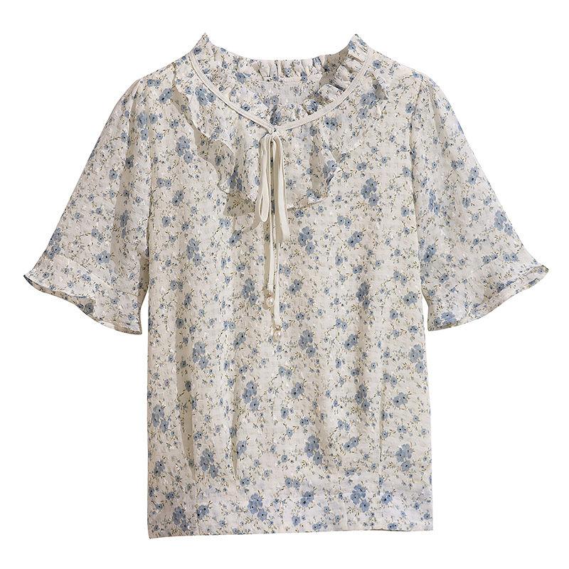 Chiffonbluse für Damen mit floralen 7/4-Ärmeln, Allround-Passform, locker