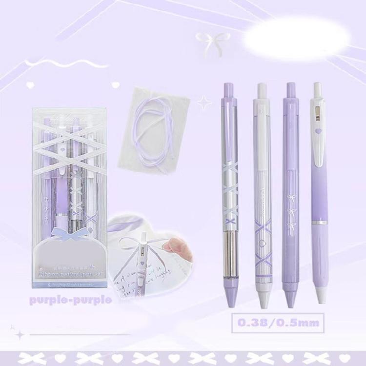 4 Pcs Pressing Pen 0.5mm Retractable Pen Black Ink Gel Pen Neutral Pen Writing Pen Ballet Strap Bows Gel Ink Pen