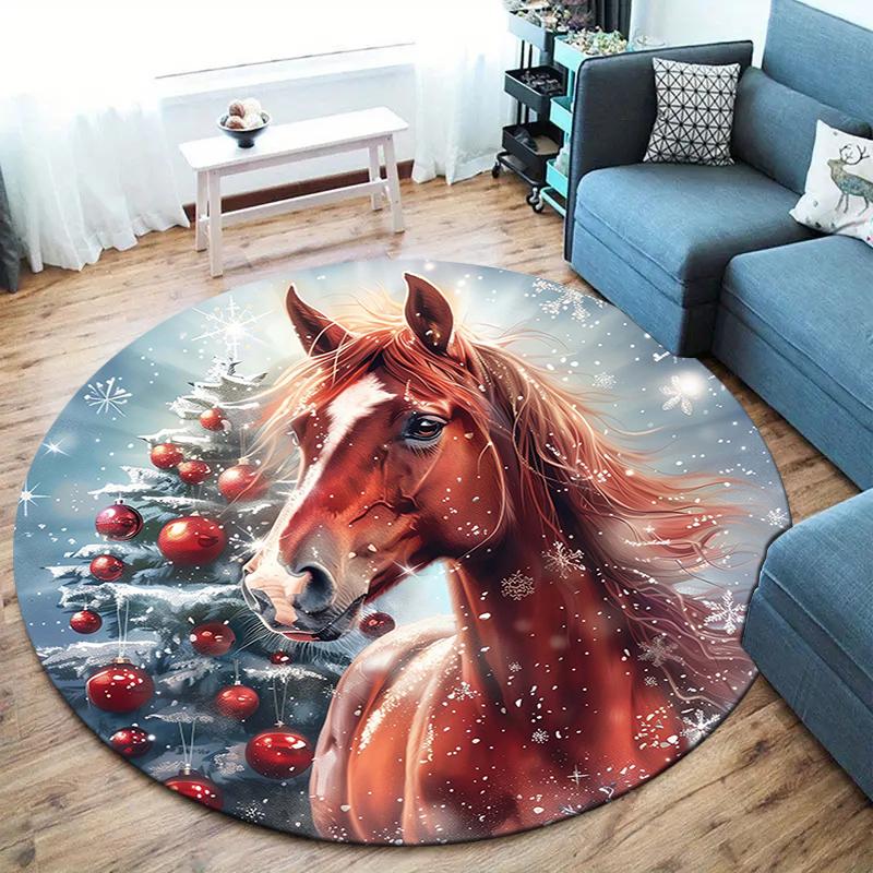 elegant horses Round Area Rug,Carpet Rug for Living Room Bedroom Sofa Playroom Decor,Non-slip Floor Mat