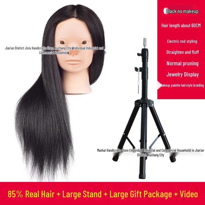 Real Hair Mannequin Head for Hairdressing, Braiding, Updos, and Makeup Practice