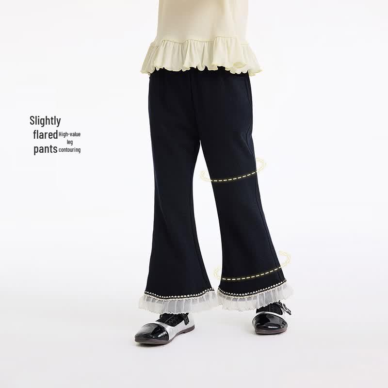 Girls' Lace Ruffle Flared Casual Trousers