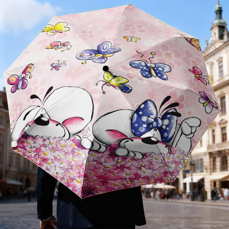 Diddl Love And Friendship In Pastel Umbrella Folding umbrella, automatic umbrella 8-Frame for Travel, camping Use Gift for Halloween Christmas