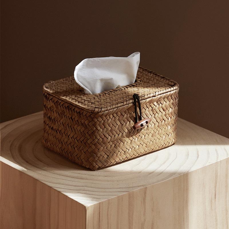 Japanese Straw Tissue Box: Creative Multi-functional Storage for Home, Living Room, Coffee Table, or Dining Room.