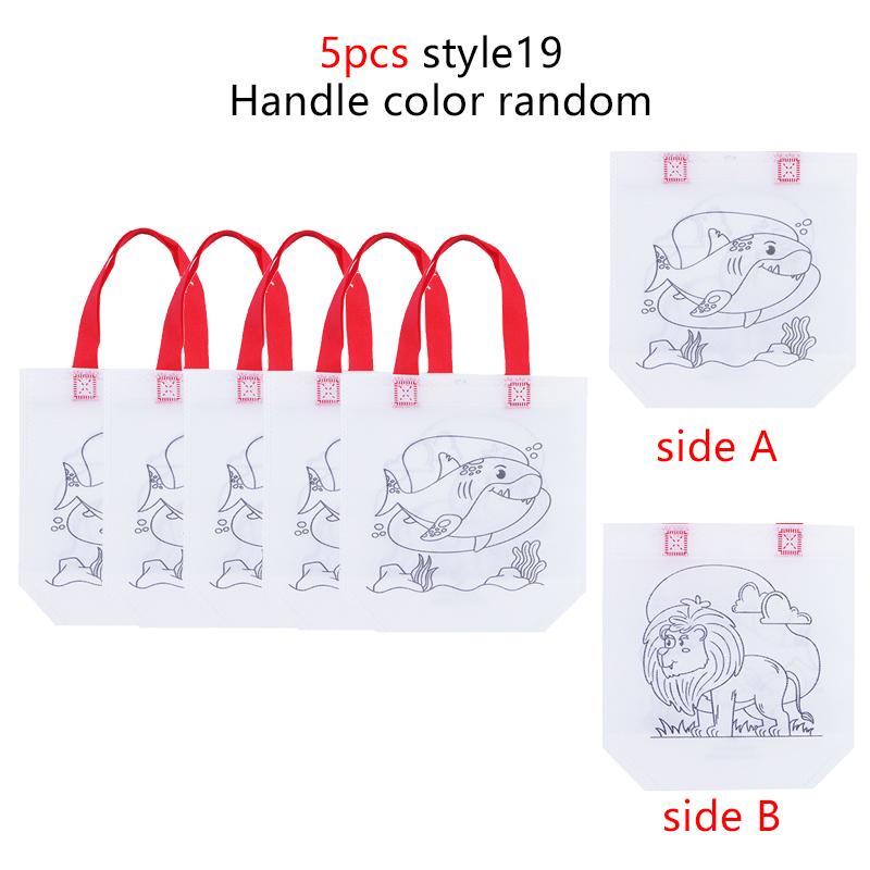 5pcs/set Double Sided Graffiti Bag Non-woven Luggage Shopping Bag Portable Cute Tote Bag School Supplies Student Storage Bag TMZ