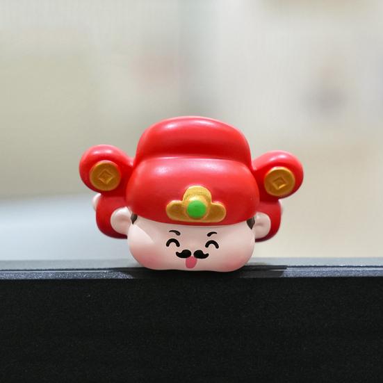 1/4Pcs God of Wealth Figurine Computer Monitor Decoration Cartoon Chinese Immortals Statue Resin Sculpture Car Dashboard Ornament