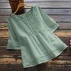 Women's Retro Casual Petticoat Summer Solid Color Cotton Linen Top Half Sleeve Round Neck Splicing Shirt Hollow Top