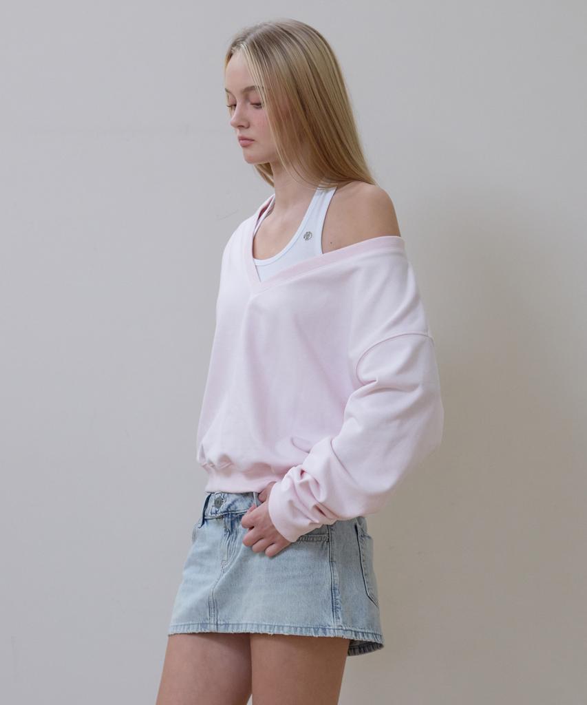 Rosefranz Deep V-Neck Sweatshirt [Pink]
