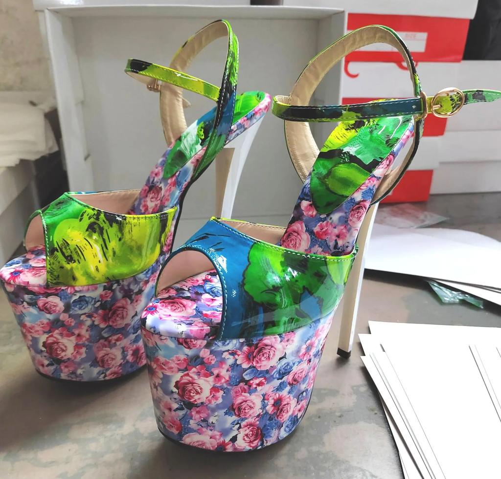 Fashion Women Shine Electroplated Heel Sandals Pole Dance Shoes Sexy Stripper Nightclub High Heels 19CM Exotic Models Shows