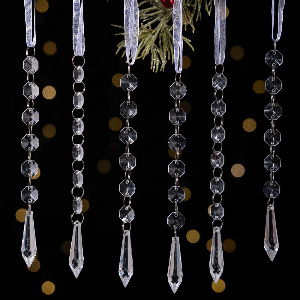 6pcs/set Transparent Acrylic Ice Pendants Sparkling Acrylic Christmas Tree Hanging Crystal Prisms Icicle Water Drop Ornament