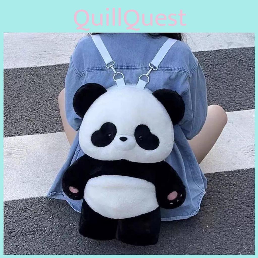 Cute Panda Plush Bag For Girls With Nylon Interior And Zipper Closure For Daily Use