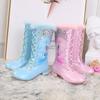 Fashion Autumn and Winter New Girls High-heeled Boots Princess Elsa Boots Children's High-heeled Velvet Knight Lace-up Boots