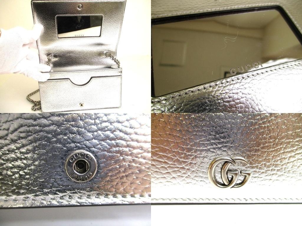 Authentische GUCCI GG Marmont Geldbörse mit Kette Silbernes Leder H/W Umhängetasche Tasche #b053 Vom Verkäufer überholt