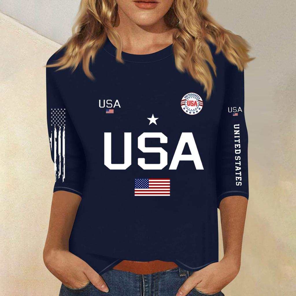 3/4-Ärmel Oberteile für Damen T-Shirt Lässig Print Oberteile T-Shirt Rundhals Pullover Bluse