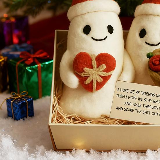 Christmas Ghost Friends Plush Set Cute Small Ghost with Santa Hat for Holiday Home