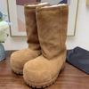 Fashion Trendy Chunky Platform Snow Boots, Brown Suede Short Ankle Boots, Stylish Winter Fashion Shoes
