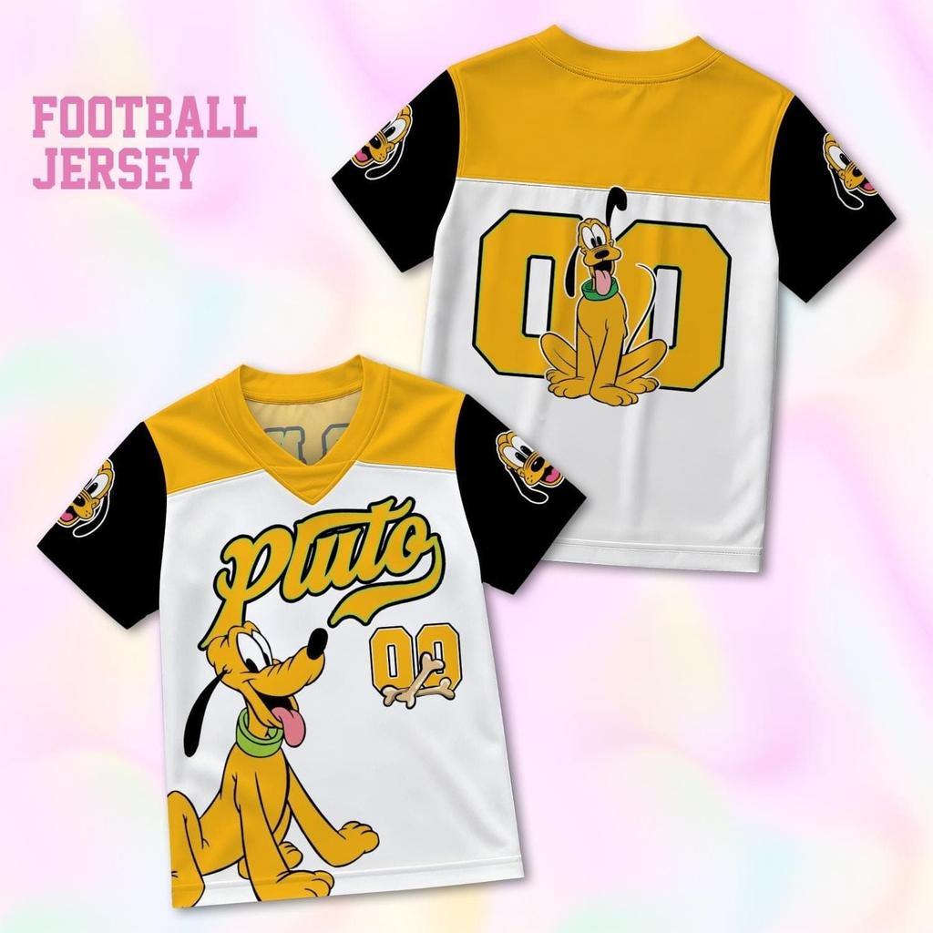 Kids Cartoon Donald Daisy Goofy Print V‑Neck Football Jersey T‑Shirt Girl Short Sleeve Sport Top Casual Loose Children Sportwear