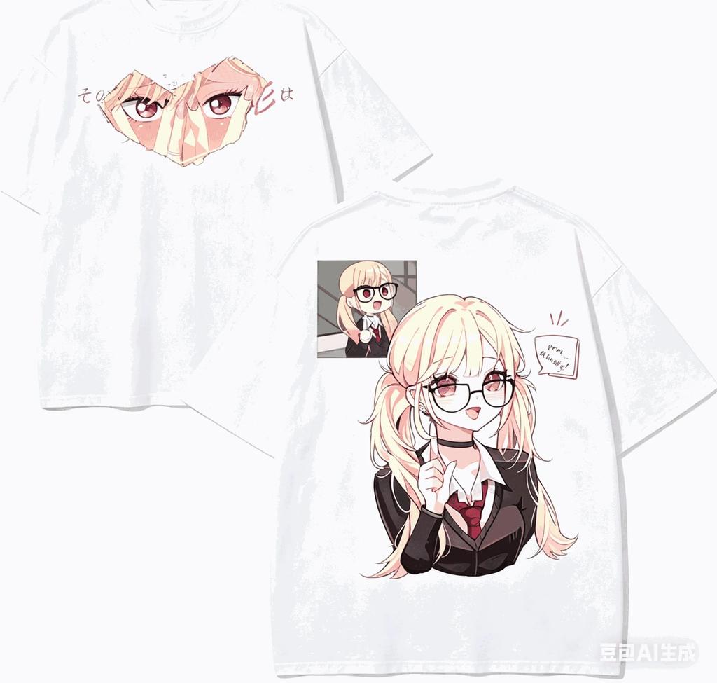 Stylish Black Anime Girl Double-Sided Print Casual Cotton Short-Sleeve Comfort Fahion T-Shirt