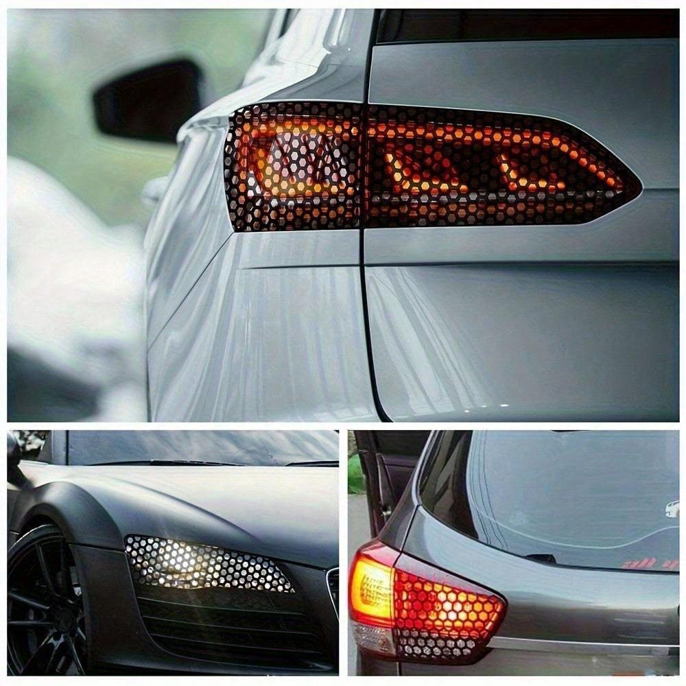 1pc Car Rear Tail Light Lamp Stickers, Honeycomb Type Decal Car DIY Self Adhesive Tint Film Sheet, Universal Car Accessories