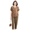 Stylish Plus Size Summer Two-Piece Set for Mid-Aged & Elderly Women - Short-Sleeved Loose Fit