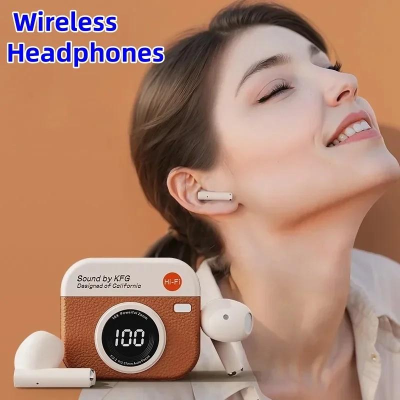 Wireless Bluetooth Headphones Retro Camera Creative Battery Level Display Music Earphones Long-Lasting Battery Life