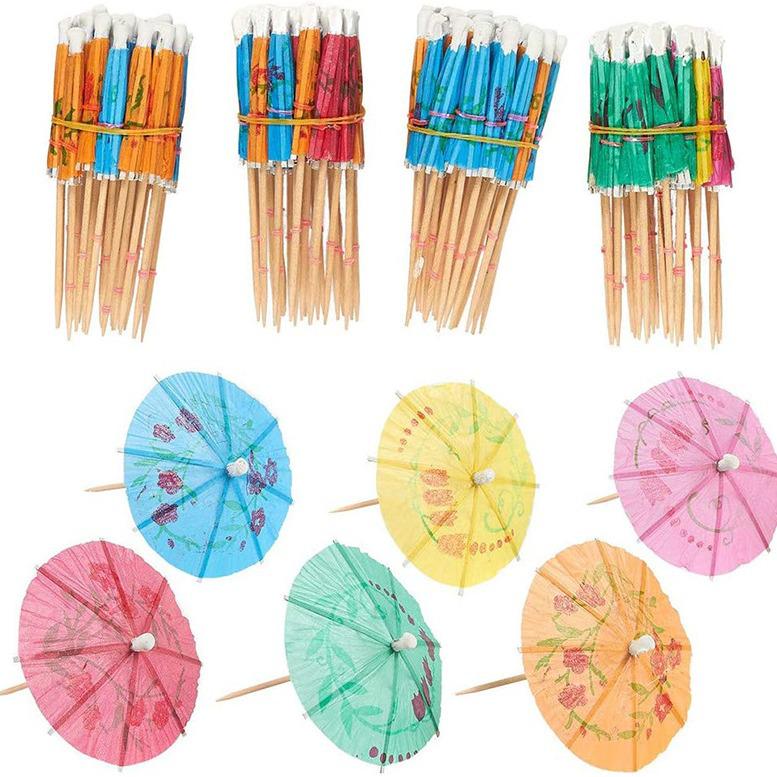 Hawaiian Party Decoration Set: 3D Honeycomb Fruit Straws, Umbrella Picks, and Flamingo Picks