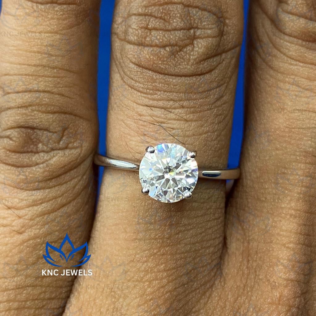 Knc Jewels Round Cut Moissanite Solitaire Engagement Ring 925 Sterling Silver Fine Jewelry
