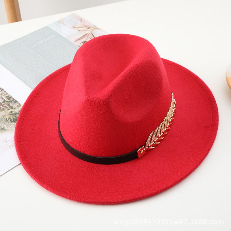 Autumn and winter new woolen top hat men's jazz hat retro black woolen jazz hat flat-brimmed big eaves hat