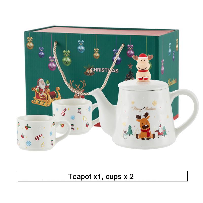 Kerst Keramiek Theeserviezen Koffiekop & Schotel Kerstman Eland Sneeuwpop Theepot en Kop Set Drinkwaren Kerstcadeau 1 Pot 2 Kopjes