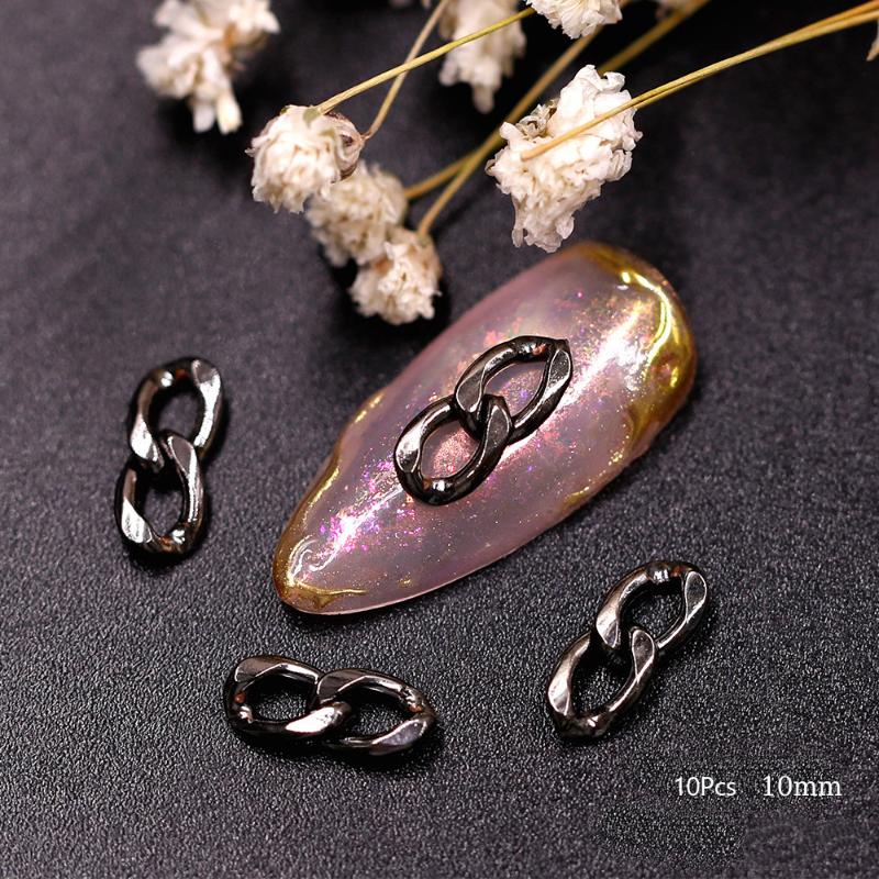 

10 шт. Металлические Цепочки Декорации для Маникюра 3D Панк Черный Золотой Серебряный Двух/Трехсекционные Цепочки Шармы Шипы Наконечники DIY Поделки Маникюр 2 чёрный