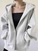 Women's Premium Navy Blue Cotton Hoodie: Fleece-Lined, Thickened, Loose Fit, Perfect for Autumn and Winter, Hooded Baseball-Style Cardigan.