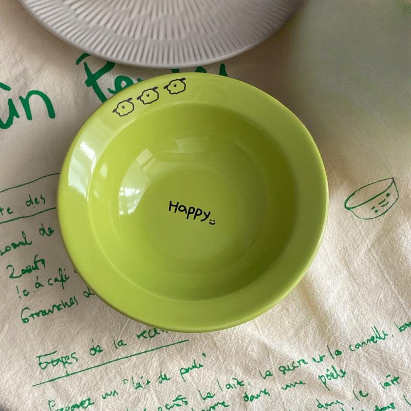 

Creative Western Pasta Dessert Plate Niche Ins Green Ceramic Bowl Home Fun Cartoon Simple Style Bowl Decoration Plate зелений