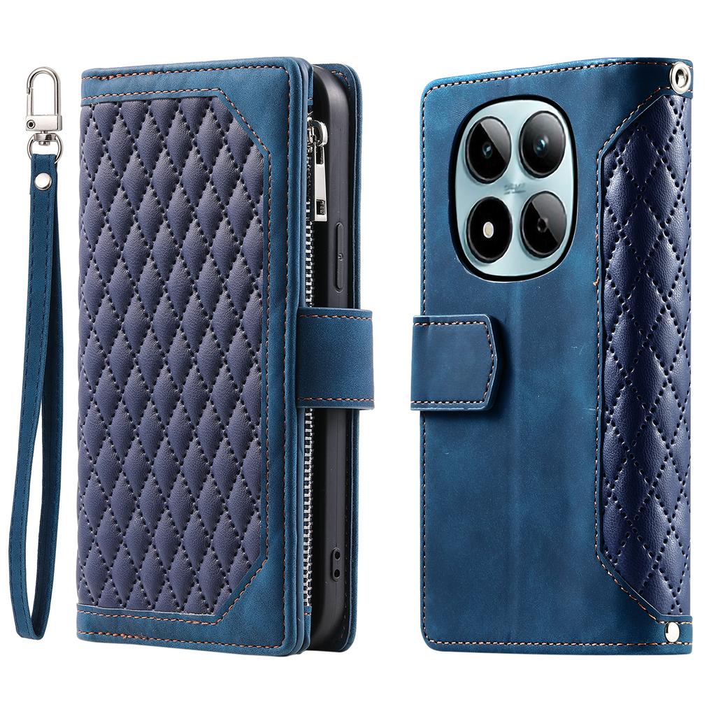 Dla Xiaomi Redmi Note 15 Pro 4G (Światowy) Etui portfelowe z rombowym szwem, skórzane PU, pokrowiec na telefon z paskiem na nadgarstek