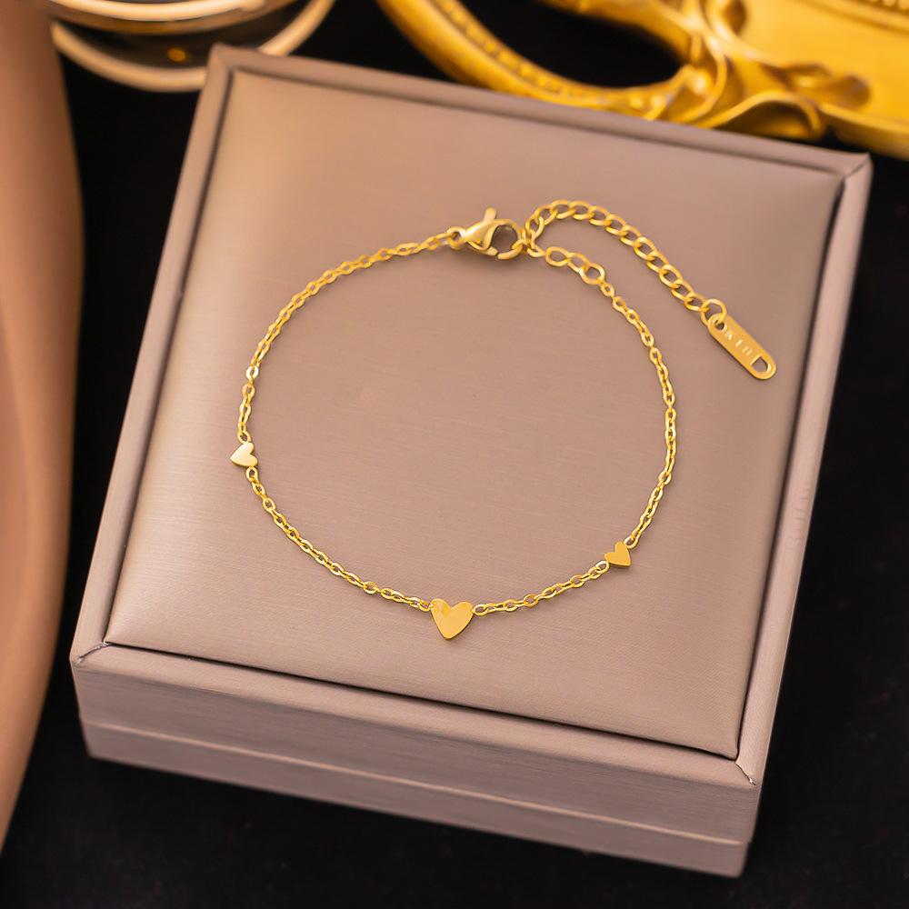 18K Gold Plated 316L Fashionable Titanium Steel Bracelets Waterproof Heart Roman Numerals Queen's Chain Link Bangles