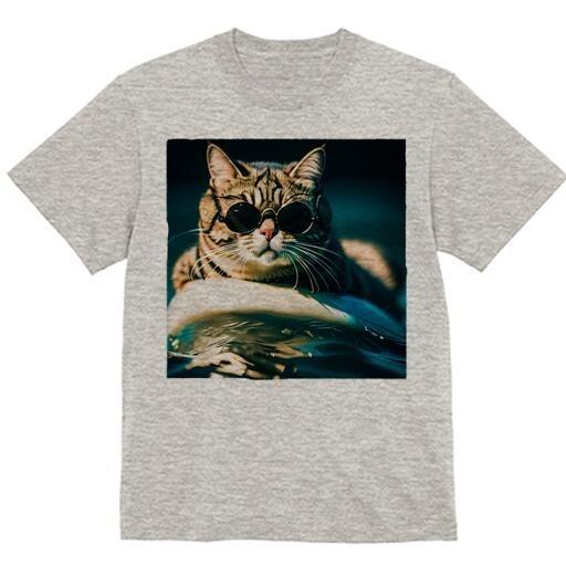 MenS Summer Casual Black Short Sleeve TShirt with Whimsical Cat and Watermelon Design S