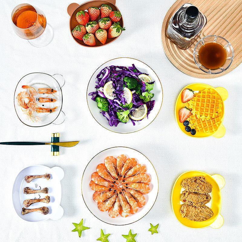 Cute Bear Snack Plate Able Bone Spitting Plate Multifunctional Anti Falling Food-Gradefruit Dry Plate Kitchen Tableware