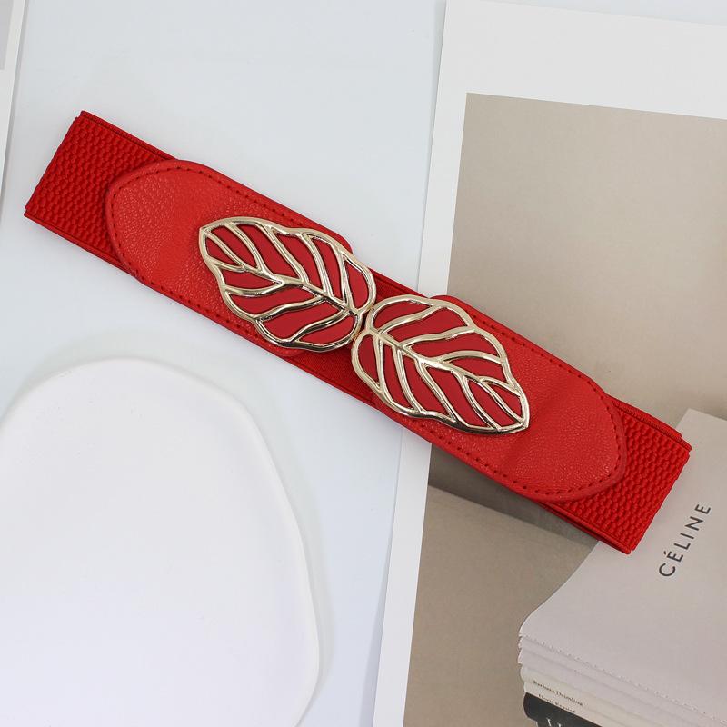 Women's Fashionable Elastic Waist Skirt Sweater with Leaf Buckle and Slim 4cm Belt